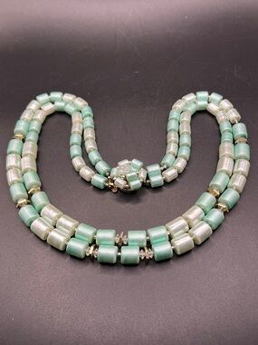Vintage Japan Mint Green Beaded Double Strand Necklace